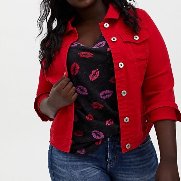 torrid Jackets & Blazers - Torrid Size 0 Red Denim Trucker Jacket -Never worn
